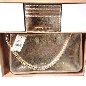 Michael Kors NWT Pale Gold Clutch w/  Matching CC and Money Holder